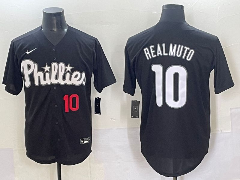Men 2025 Philadelphia Phillies 10 Realmuto Black Fashion Nike MLB Jersey style 7094